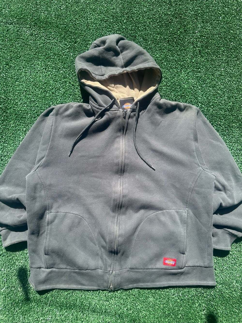 Vintage Dickies Thermal Lined Full Zip Hoodie Washed Charcoal Grey Men XL